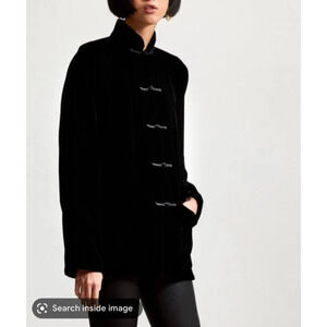 SHANGHAI TANG Jacket 34 Velvet Mandarin Collar Toggle Silk Lining Blazer Black